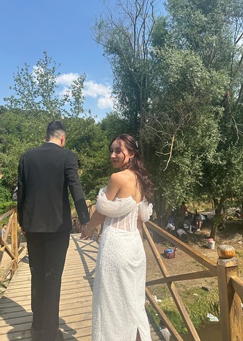 36 Beden Beyaz Straplez Uzun nişan nikah elbisesi