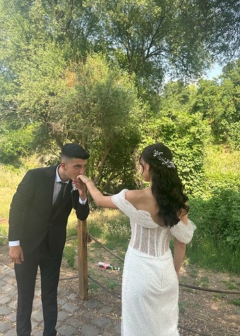 Abiye Beyaz Straplez Uzun nişan nikah elbisesi