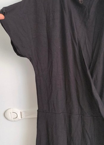 Siyah V Yakalı Drapeli Kadın Tulum - Görsel 7