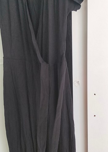 Siyah V Yakalı Drapeli Kadın Tulum - Görsel 2