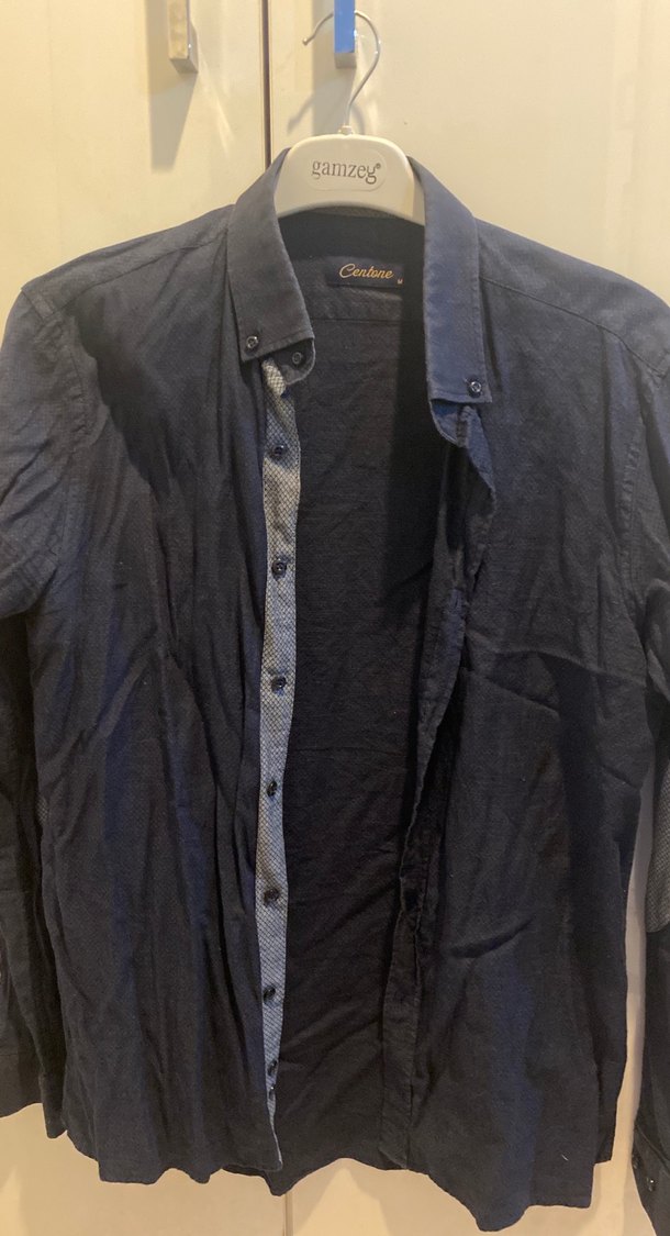 Erkek Lacivert Keten Düğmeli Gömlek - Görsel 2