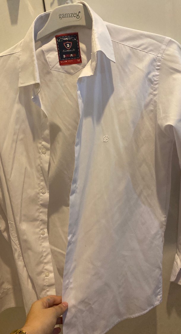 Beyaz Erkek Düğmeli Uzun Kollu Gömlek - Görsel 3