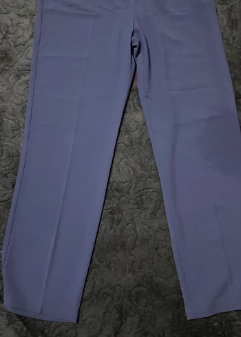 Düğmeli Midi Mavi Kumaş Kadın Pantolon - Görsel 3