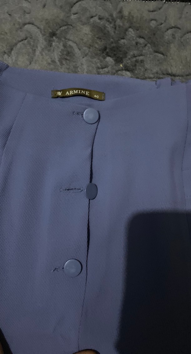 Düğmeli Midi Mavi Kumaş Kadın Pantolon - Görsel 4