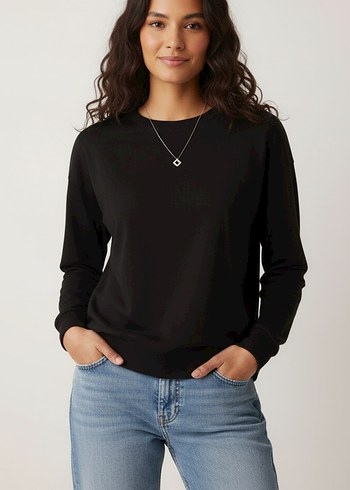 Siyah Kadın Bisiklet Yaka Sweatshirt