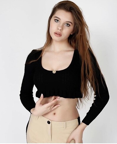 Mini taşlı crop bluz siyah