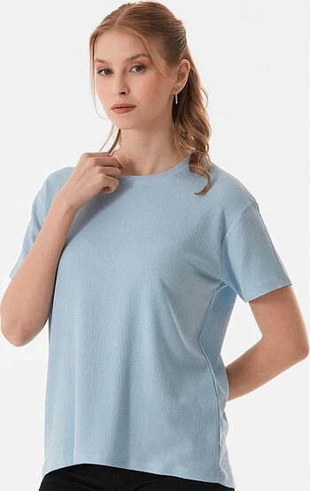 xl Beden mavi Renk Basic Krep Kumaş Tshirt. M-L-XL