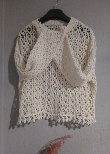 Bohem Tarz Örgü Kadın Beyaz Kazak - Görsel 2