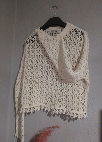 Bohem Tarz Örgü Kadın Beyaz Kazak - Görsel 4