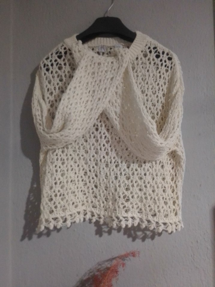 Bohem Tarz Örgü Kadın Beyaz Kazak - Görsel 2