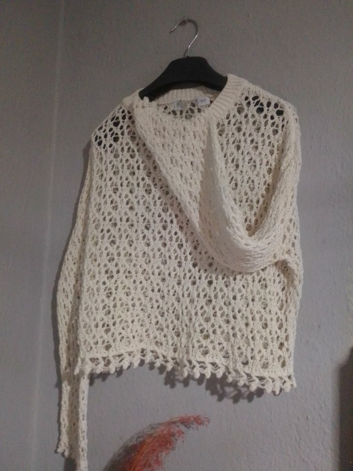 Bohem Tarz Örgü Kadın Beyaz Kazak - Görsel 4