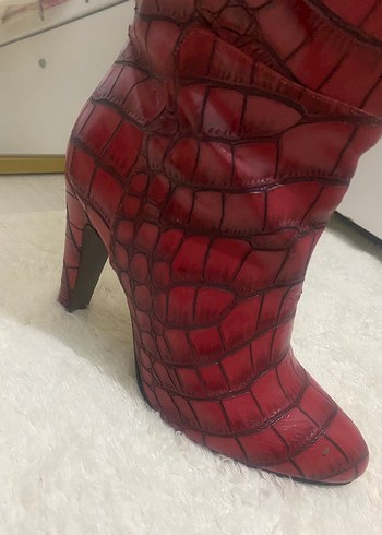 Kırmızı bordo parlak gibi Detaylı Kadın Dizüstü Deri Çizme - Görsel 8