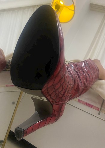 Kırmızı bordo parlak gibi Detaylı Kadın Dizüstü Deri Çizme - Görsel 5