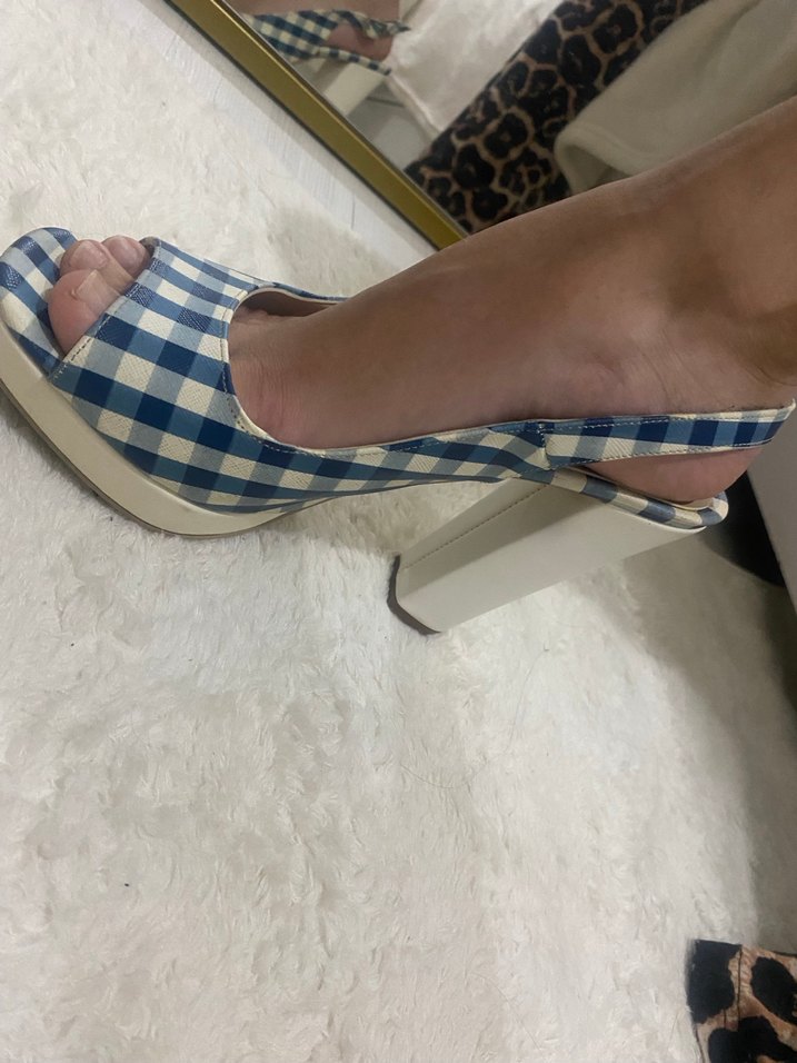 Mavi Kareli Platform Topuklu Kadın Ayakkabı - Görsel 2