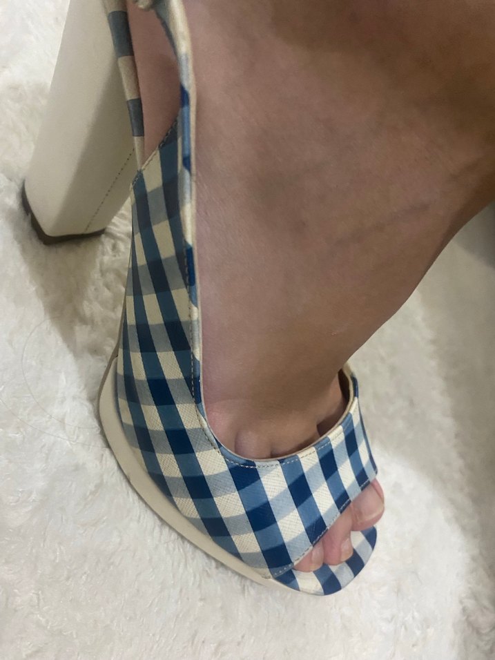 Mavi Kareli Platform Topuklu Kadın Ayakkabı - Görsel 4