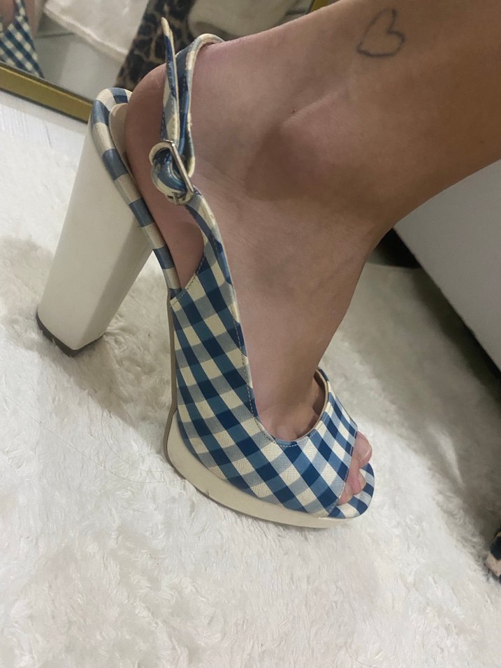 Mavi Kareli Platform Topuklu Kadın Ayakkabı - Görsel 3