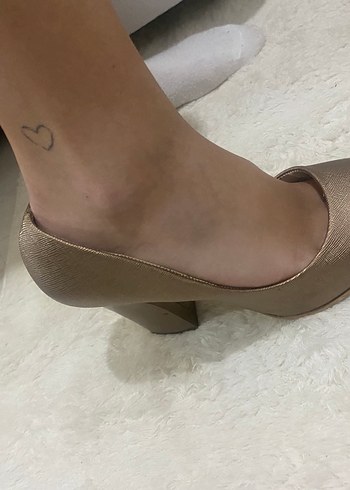 Bej altın Deri Stiletto Kadın Topuklu Ayakkabı - Görsel 3