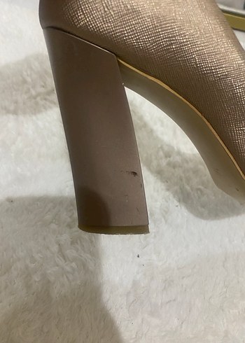 Bej altın Deri Stiletto Kadın Topuklu Ayakkabı - Görsel 5