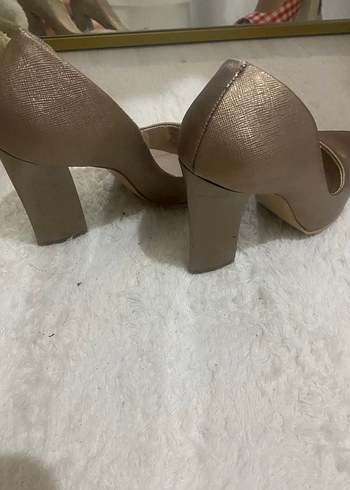 Bej altın Deri Stiletto Kadın Topuklu Ayakkabı - Görsel 2