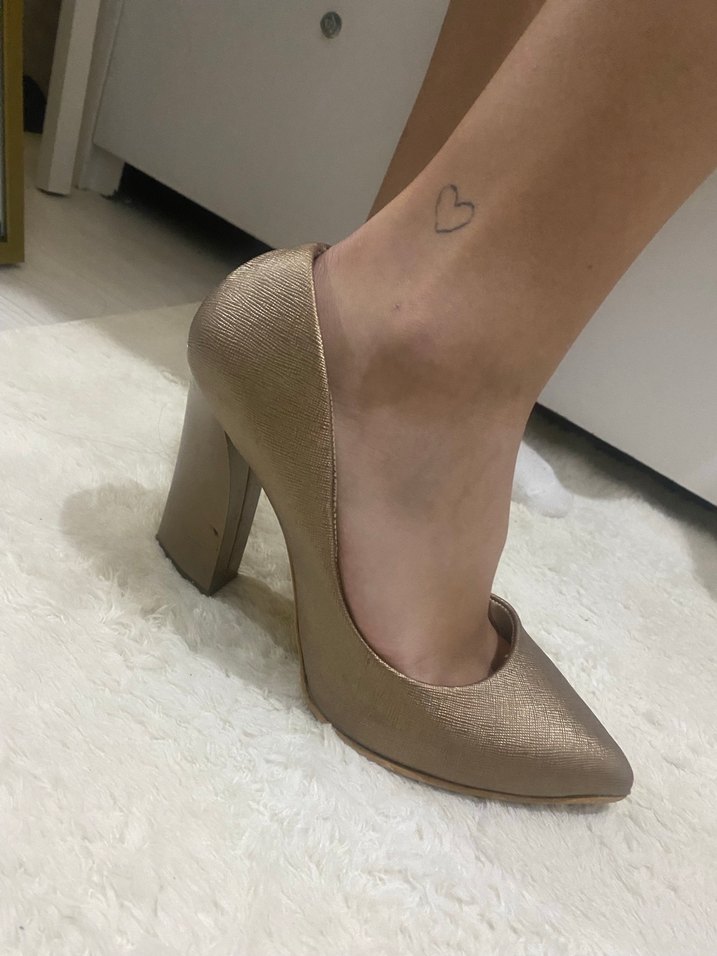 Bej altın Deri Stiletto Kadın Topuklu Ayakkabı - Görsel 4