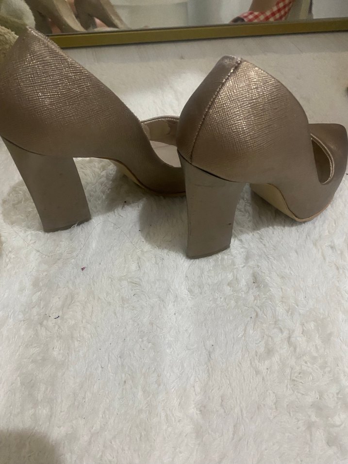 Bej altın Deri Stiletto Kadın Topuklu Ayakkabı - Görsel 2