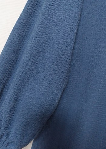 Mavi Uzun Keten Elbise - Görsel 4