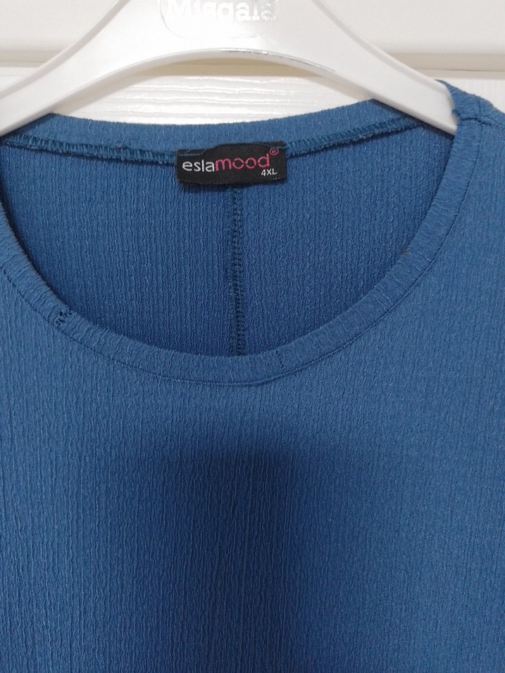 Mavi Uzun Keten Elbise - Görsel 3