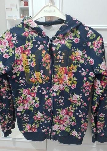 Çiçek Desenli Kapüşonlu Kız Sweatshirt - Görsel 2