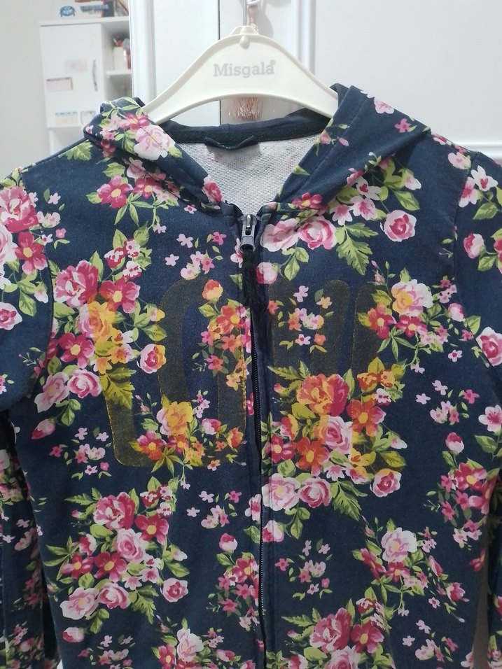 Çiçek Desenli Kapüşonlu Kız Sweatshirt - Görsel 3