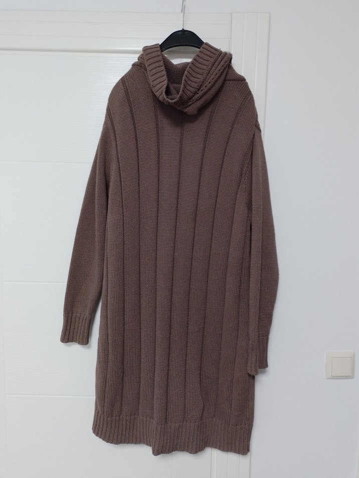 Örgü Kahverengi Midi Kadın Hırka - Görsel 3