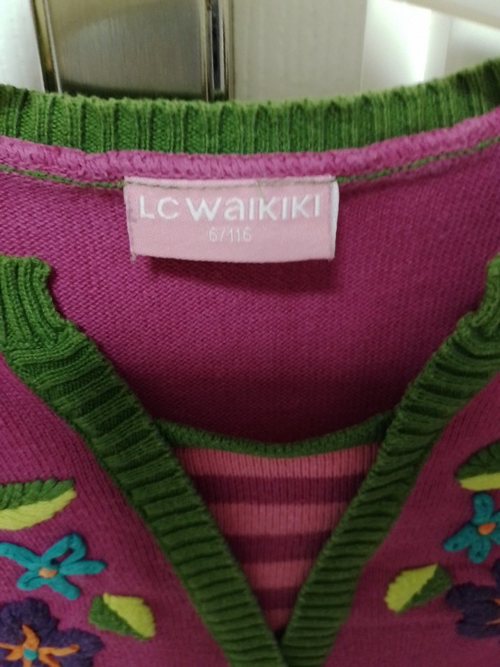 Nakışlı, V Yakalı Kız Çocuk Pembe Triko Elbise - Görsel 3