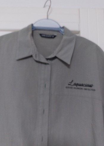 Kadın Keten Gömlek, Düğmeli, Uzun Kol, Haki - Görsel 4