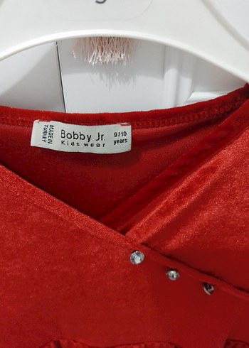 Kız Çocuk Kırmızı V Yaka Uzun Kollu Elbise - Görsel 4