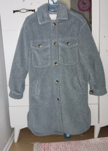 Gri Düğmeli Kadın Midi Kaban - Görsel 3