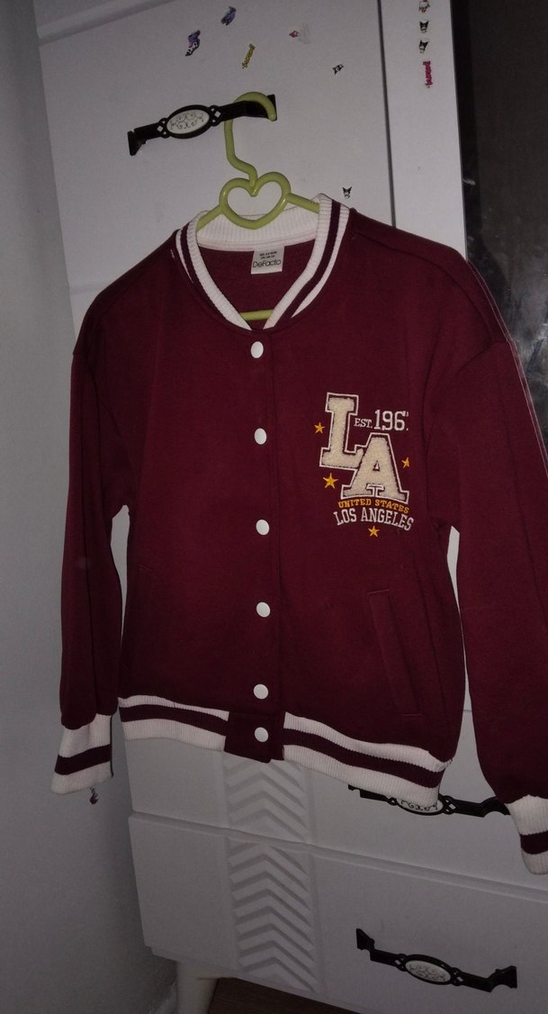 Bordo Düğmeli çocuk Ceket, Midi Boy, Rahat Kesim - Görsel 2