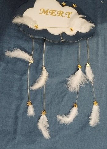 Mavi Nakışlı Denim Bebek Duvar Süsü - Görsel 3