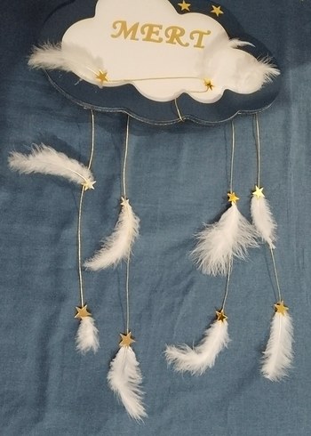 Mavi Nakışlı Denim Bebek Duvar Süsü - Görsel 2