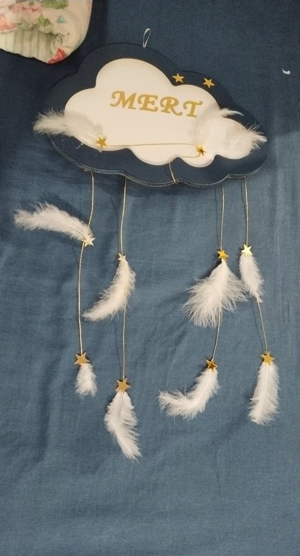 Mavi Nakışlı Denim Bebek Duvar Süsü - Görsel 3