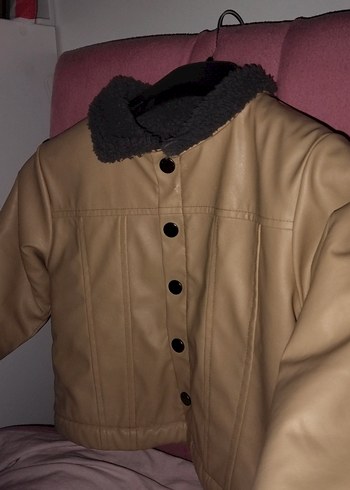 Düğmeli Bej Deri çocuk Ceket - Görsel 2