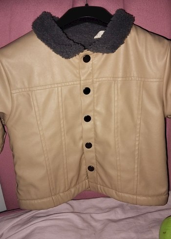 Düğmeli Bej Deri çocuk Ceket - Görsel 3