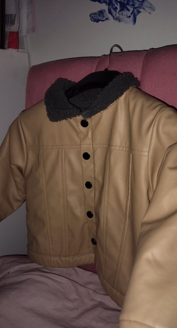 Düğmeli Bej Deri çocuk Ceket - Görsel 2