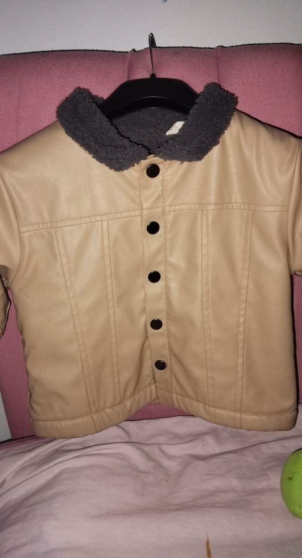 Düğmeli Bej Deri çocuk Ceket - Görsel 3