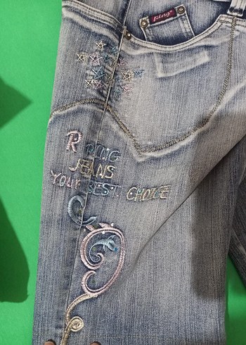 32 Beden mavi Renk Gri Nakışlı Mini Kadın Denim Şort