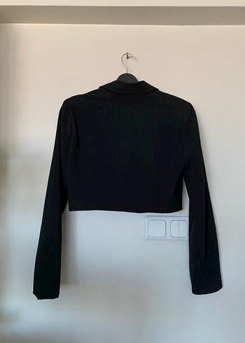s Beden siyah Renk Düğmeli Siyah Kadın Crop Blazer Ceket