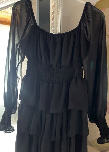 s Beden Siyah Fırfırlı Straplez Mini Gotik Elbise