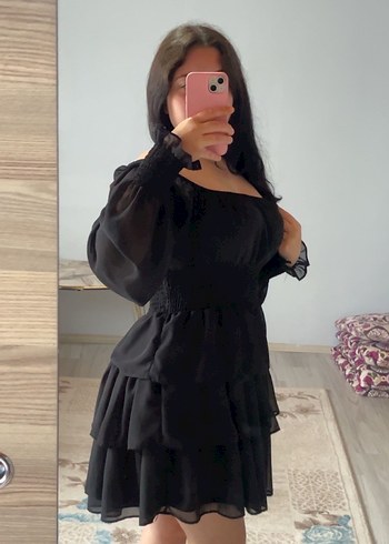 Trendyol & Milla Siyah Fırfırlı Straplez Mini Gotik Elbise