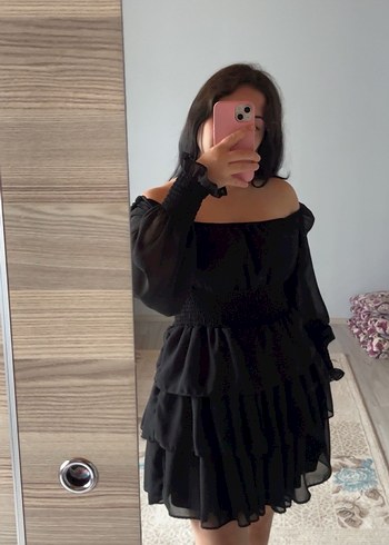 Siyah Fırfırlı Straplez Mini Gotik Elbise