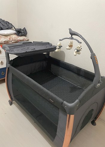 Beden gri Renk Gri Katlanabilir Bebek Park Yatağı