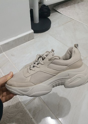 Bej Bağcıklı Kadın Spor Ayakkabı - Görsel 4