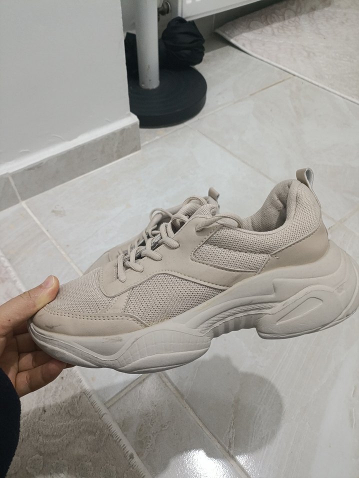 Bej Bağcıklı Kadın Spor Ayakkabı - Görsel 4